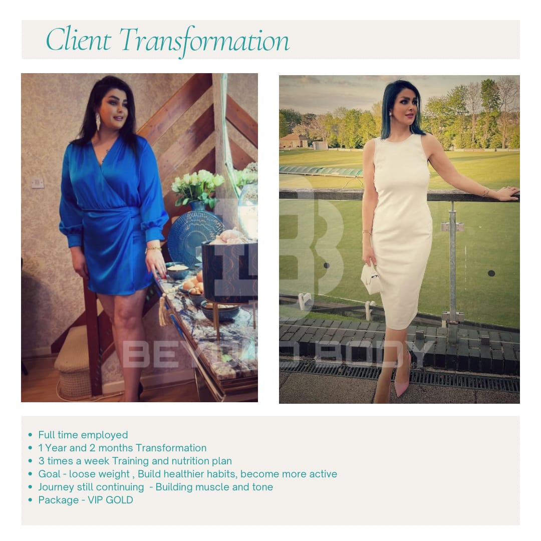 Client testimonial with transformation photo - Beyond Body coaching